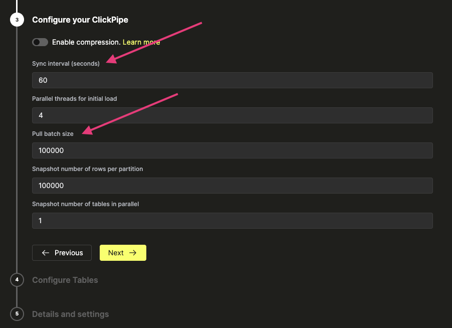Создание настроек синхронизации