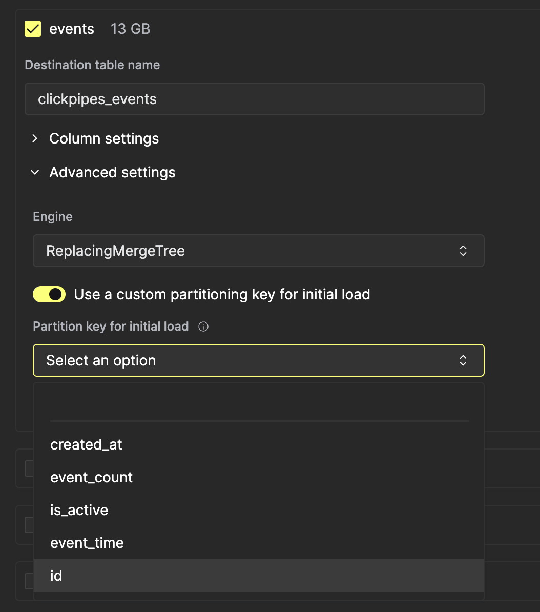 Столбец ключа партиционирования
